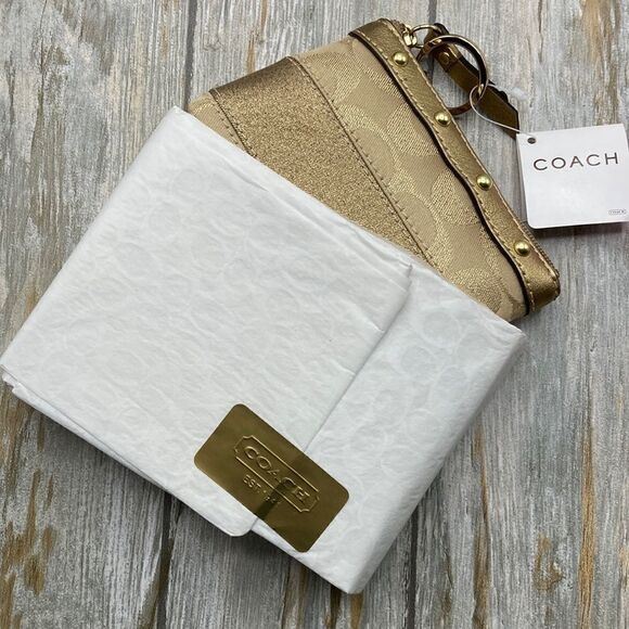 Coach Vintage Gold Lurex Studded Mini Key Chain Wallet Coin Purse Bag - Picture 4 of 14